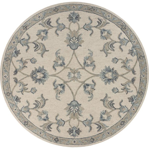 Lr Resources LR Resources VICTO81581IVO4ARD 4 ft. x 10 in. Round Mirroring Floral Bloom Area Rug; Ivory & Blue VICTO81581IVO4ARD